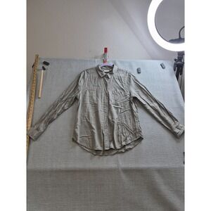 Ecothreads Shirt Womens Medium Gray Button Front Casual Back Box Curved Hem